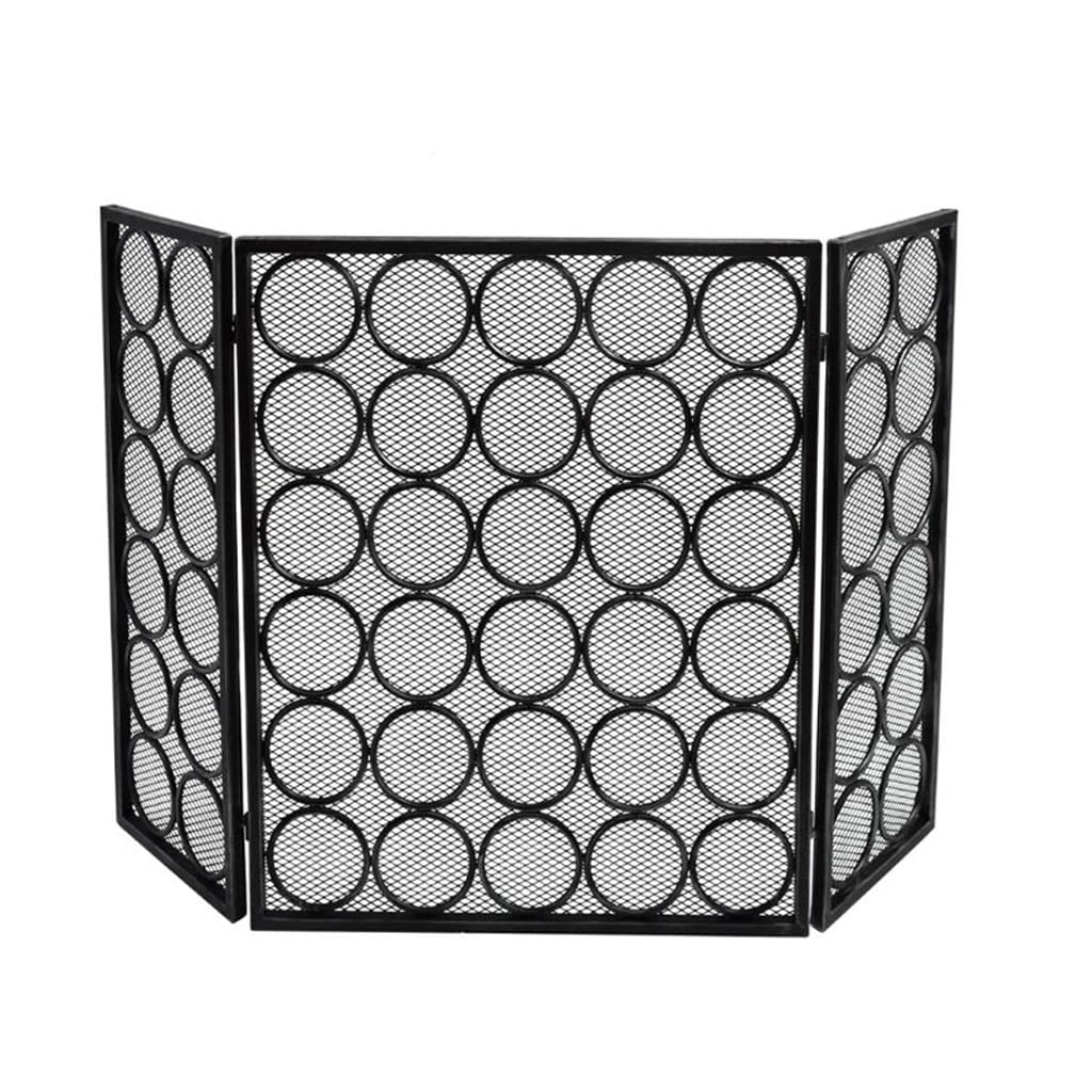 Salvachispas Chimenea Pantalla de pantalla de chimenea de hierro forjado Patrón de círculo tríptico con pantalla de protección de chispa neta Hogar Chimenea Cerca de seguridad ( Color : Black )