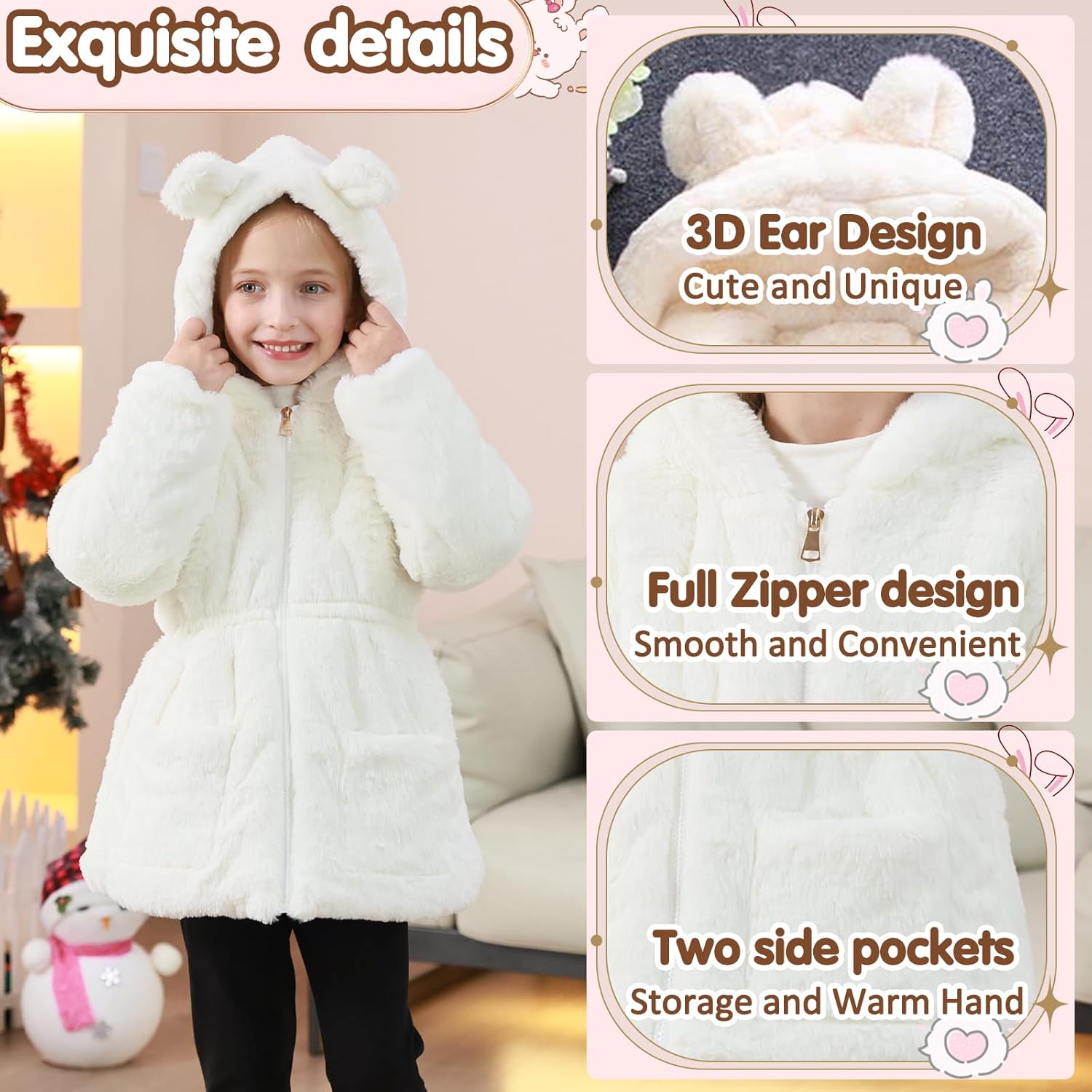 UVIPC Toddler Girls Winter Coat Fleece Jacket Overcoat Kids Faux Fur Hooded Outwear Clothes Warm Thicken 1-8 Years