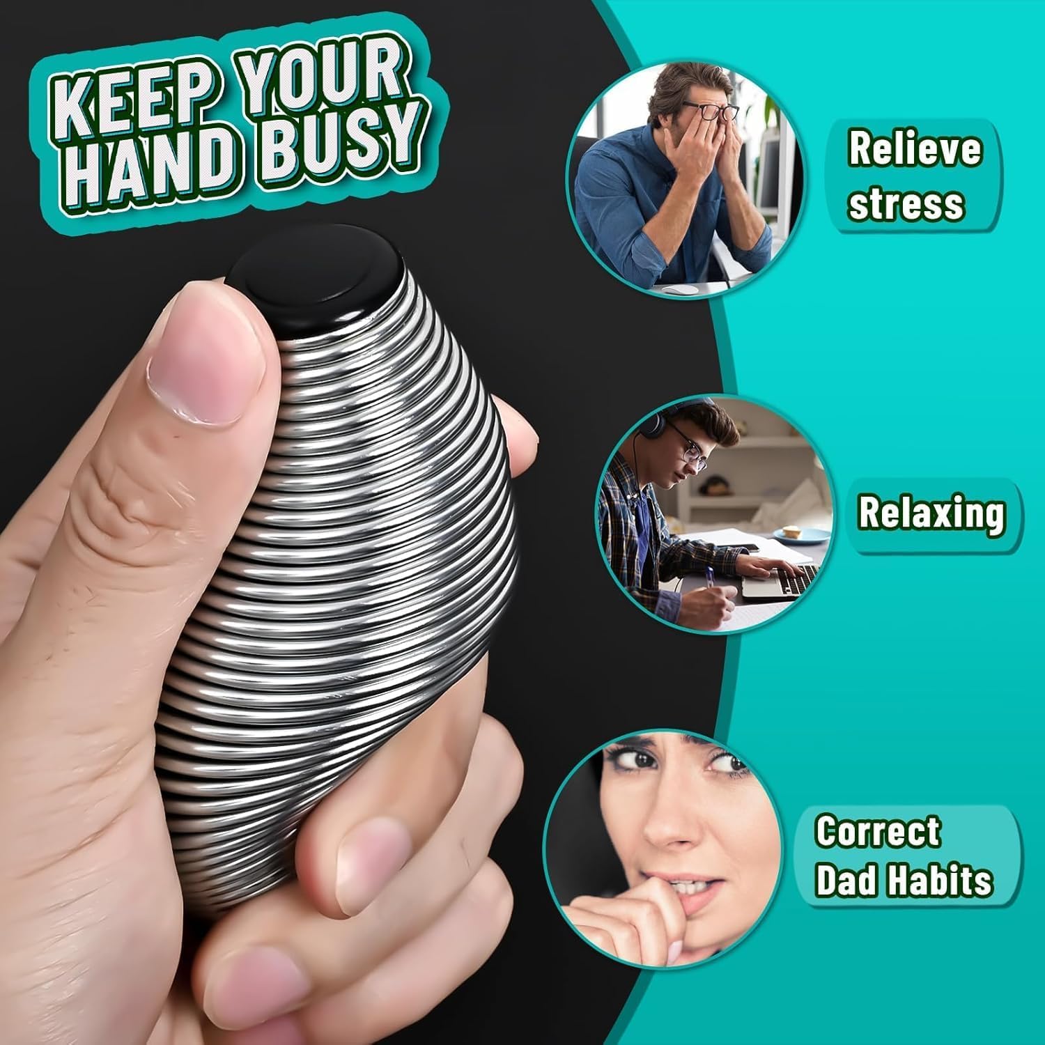 PIKFOS Metal Fidget Spring Toys Adults, Stainless Steel Stress Ball Toys Cool Gadget Office Desk Toys Quiet, Figette Toy, Silent Anxiety Relief Item, Trainer for Fingers, Silver 3