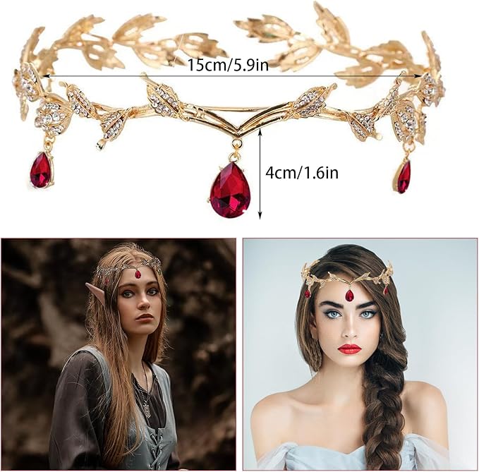 ZYEKIU Diadème Femme Couronne Princesse Strass Verts - Accessoire Médiéval Cosplay Mariage