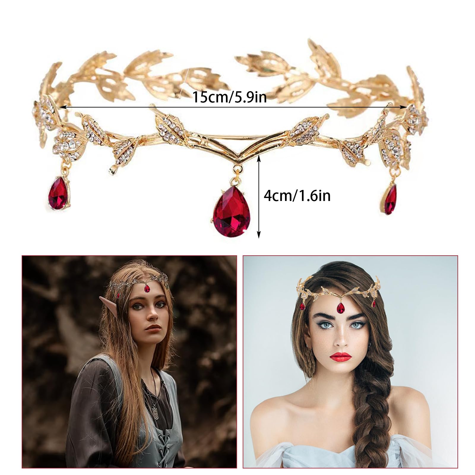 Diadem diadem dla panny młodej, regulowana korona dla panny młodej, diadem elfa retro, diadem elfa, na cosplay, wesele, imprezę, festiwal renesansowy, Boże Narodzenie, urodziny