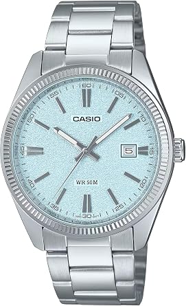 Casio MTP-1302DA-2A2V Analog Quartz Mens Wristwatch, Metal Band, Silver, Ice Blue Textured Dial, Overseas Model