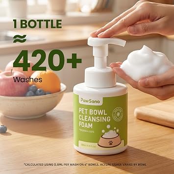 Pet Bowl Cleaner Mousse - Vet Enzyme Dish Soap for Dogs & Cats, 11.8 oz | Fast-Dissolving Grease, Slime & Biofilm | Ideal for Small Animal & Pet Feeders, Fountains & Toys
