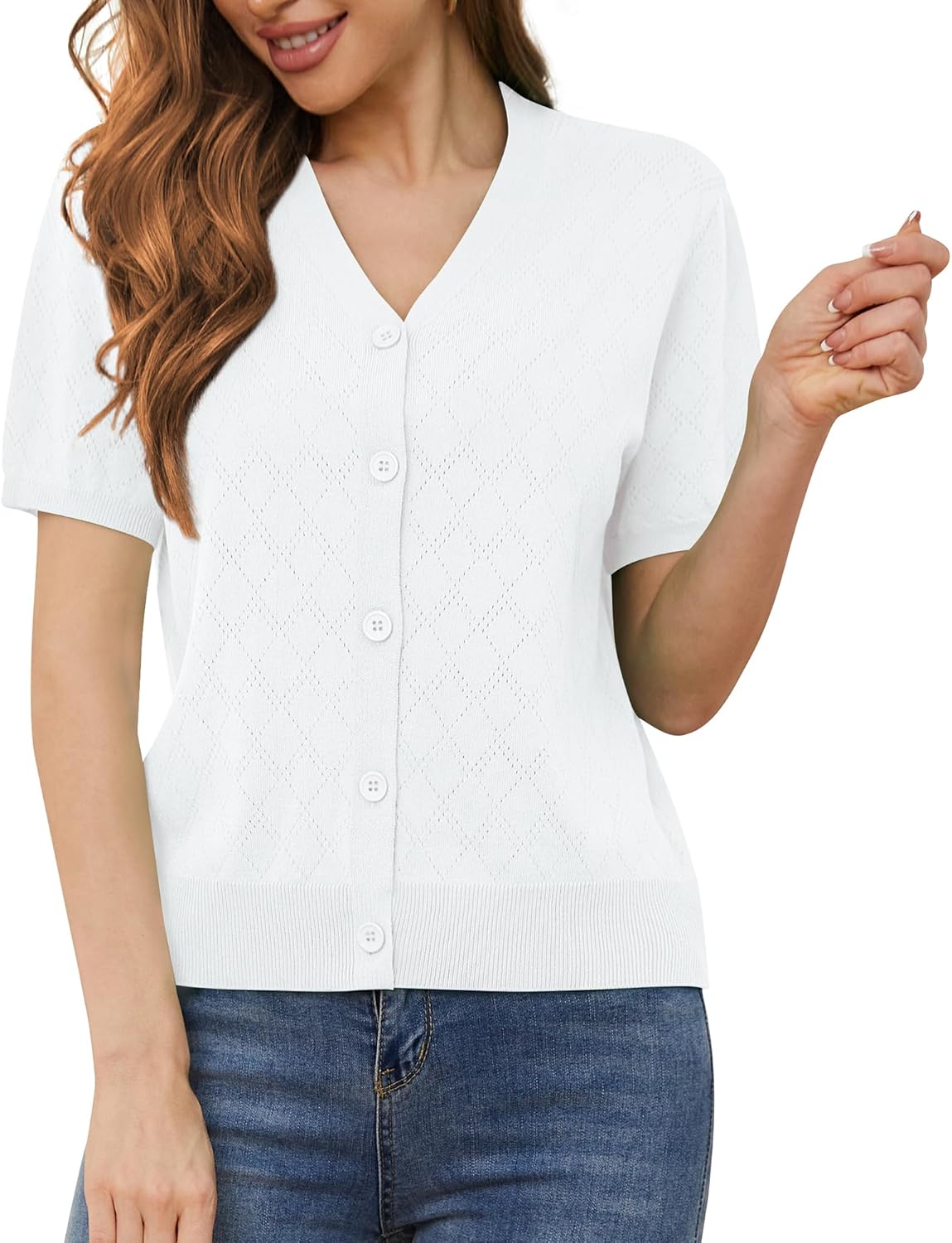 VIISHOW Short Sleeve Lightweight Summer Cardigan for Women, Button Down Open Front V Neck Crochet Knit Cropped Bolero Shrugs - Image 4