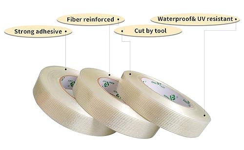Miniatura 3 de Cinta de filamento de fibra de vidrio de 36 rollos 55 mil 0945in x 60 yardas cinta reforzada de fibra transparente para envío de embalaje resistente