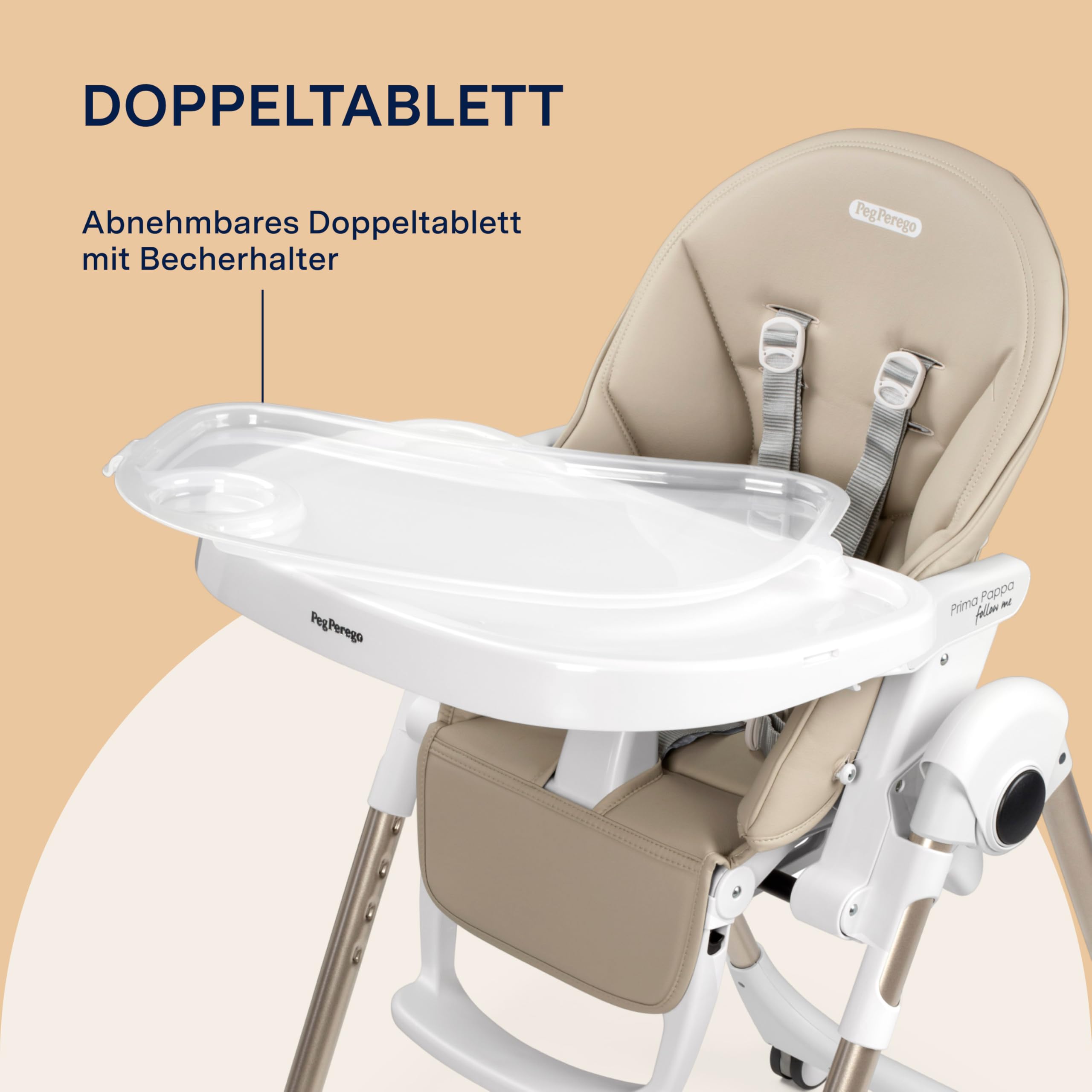 PEG Prima Pappa Follow Me Hochstuhl für Babys, neigbar, Liegefunktion, 4 Räder, faltbar, ultra-kompakt, 0-15 kg