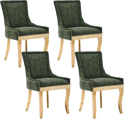 Miniatura 11 de Aoowow Juego de 2 sillas laterales tapizadas vintage de tela, sillas de madera maciza para cocina, comedor con cabezas de clavo, patas de madera