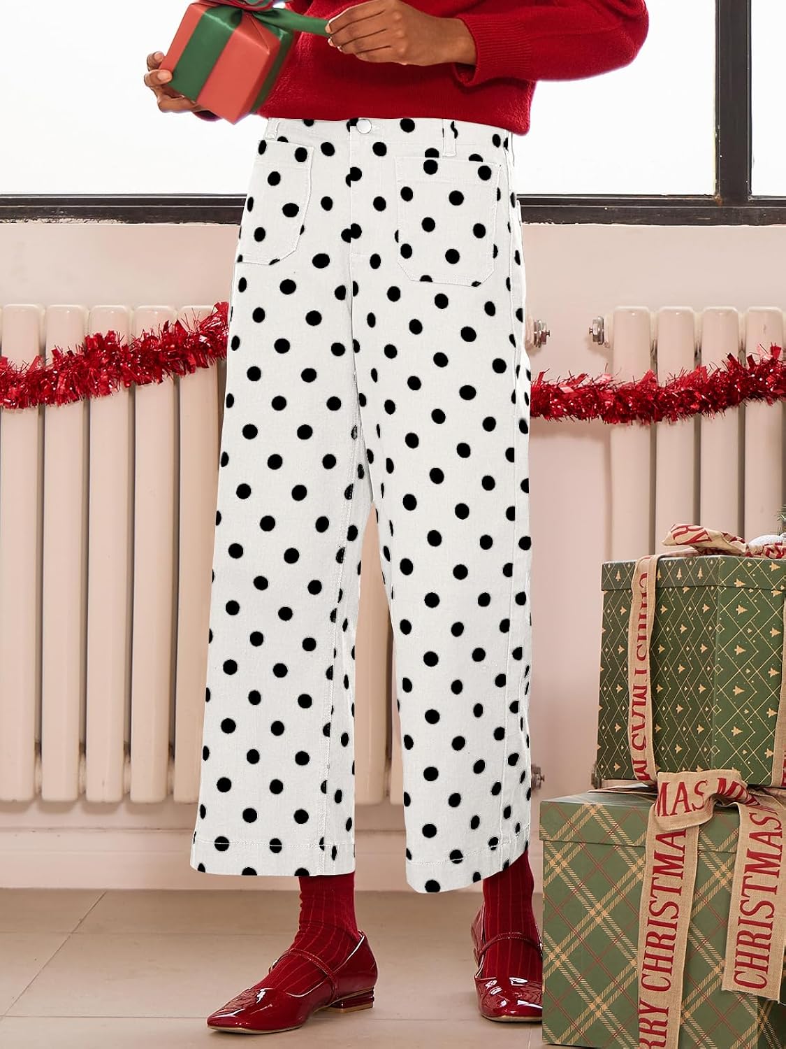  Womens Cropped Striped Jeans High Waisted Wide Leg Denim Pants | Straight Leg，Side and Back Pockets，Stretchy，Colored Jeans，Polka Dot，Leopard，Lightweight，Trendy Casual，Going Out Outfits thumbnail