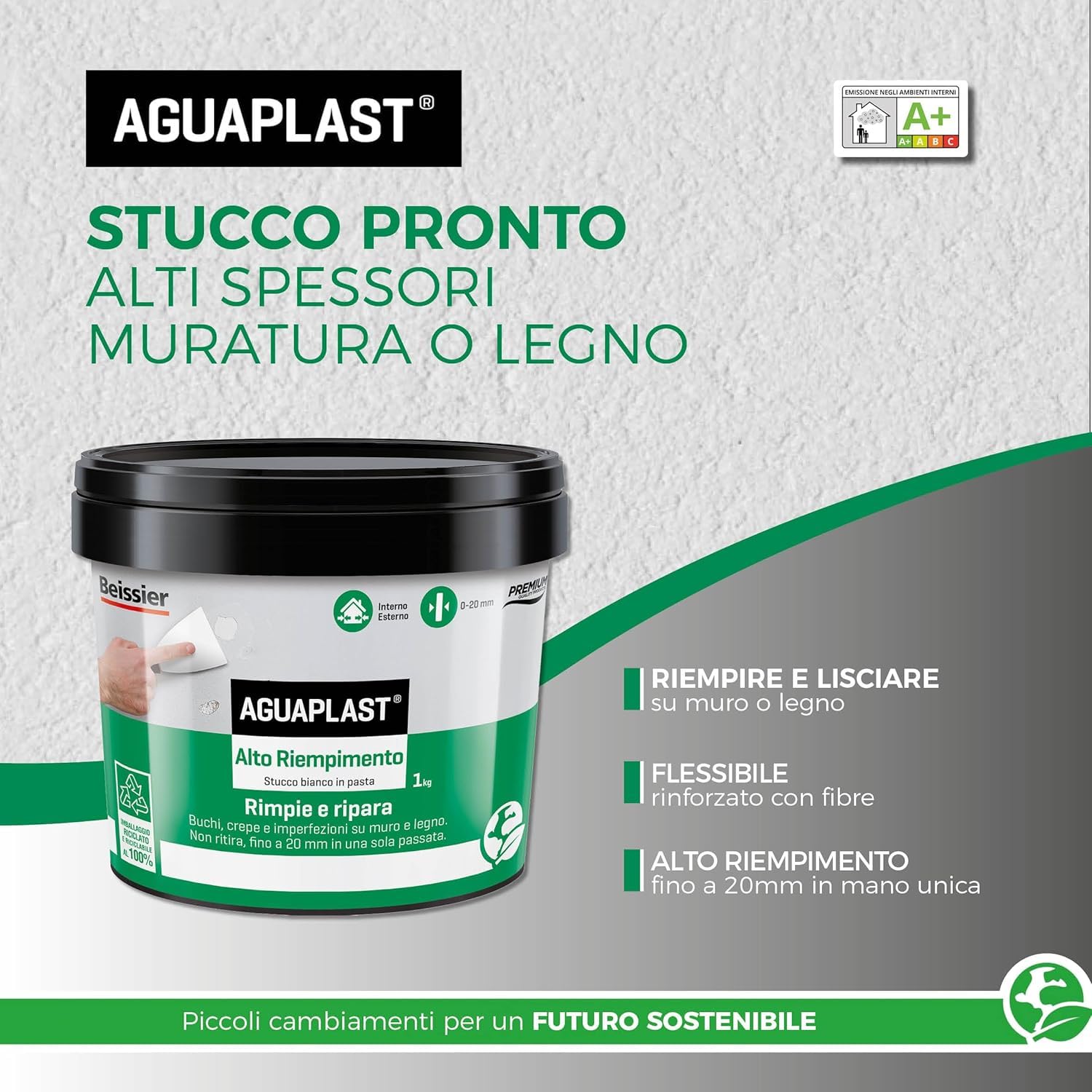 Stucco in Pasta Alto Riempimento, stucco alti riempimenti su muro e legno, rinforzato con fibre, riempie fino a 2cm senza ritiri - 5 confezioni da 1kg