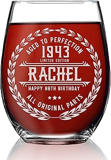 80th Birthday Gifts for Women - Personalized Wine Glass - Funny Novelty 80 Year Old Woman Gift Ideas - 80th Decorations for Her, Wife, Friend - Unique 80th Birthday Present for Her 1943 Gift
