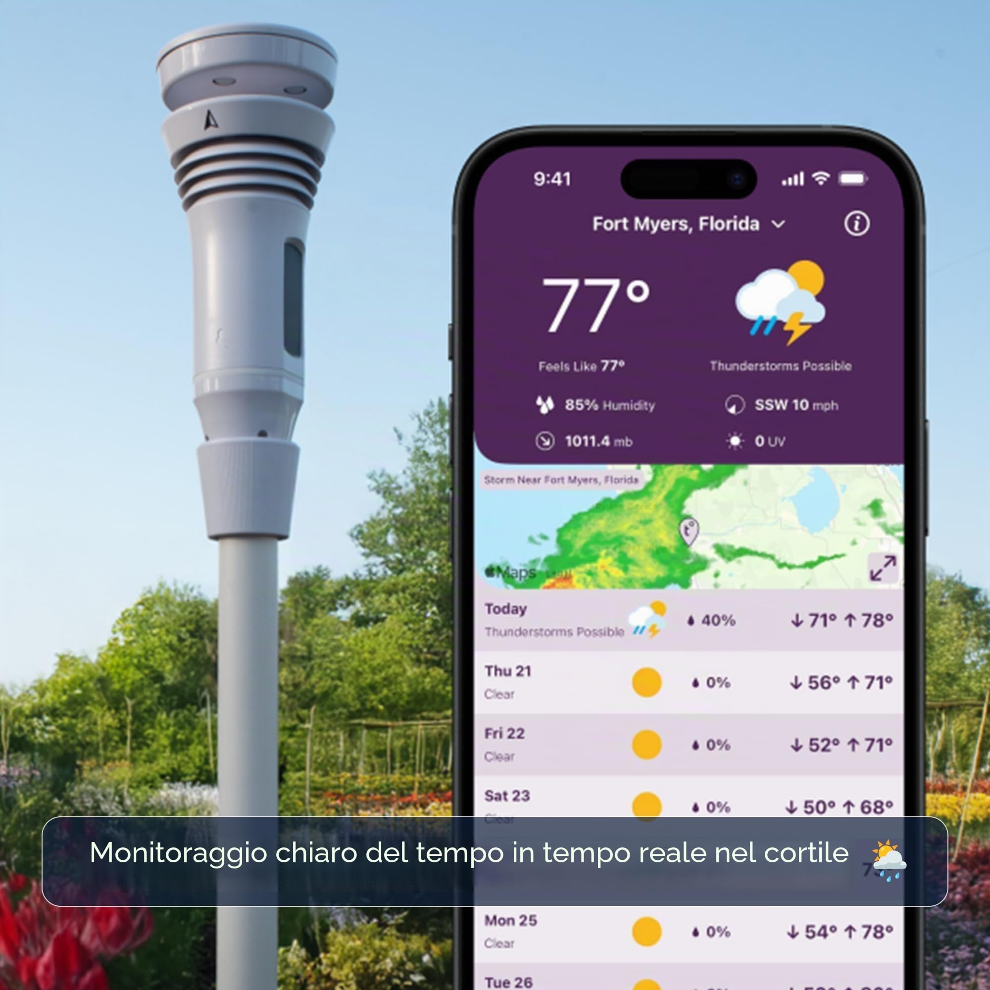 Tempest Weather System con misuratore del vento integrato, pluviometro e previsioni meteo accurate, wireless, app e Alexa abilitati