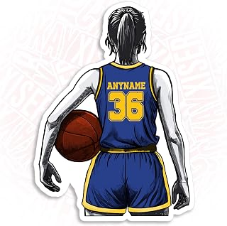Custom Female Basketball Player Sticker Personalized Name Basketball Girl Stickers Basketball Game Waterproof Die-Cut Vinyl Laptop Sticker, Water Bottle, Funny Car Birthday Gifts for Her Him