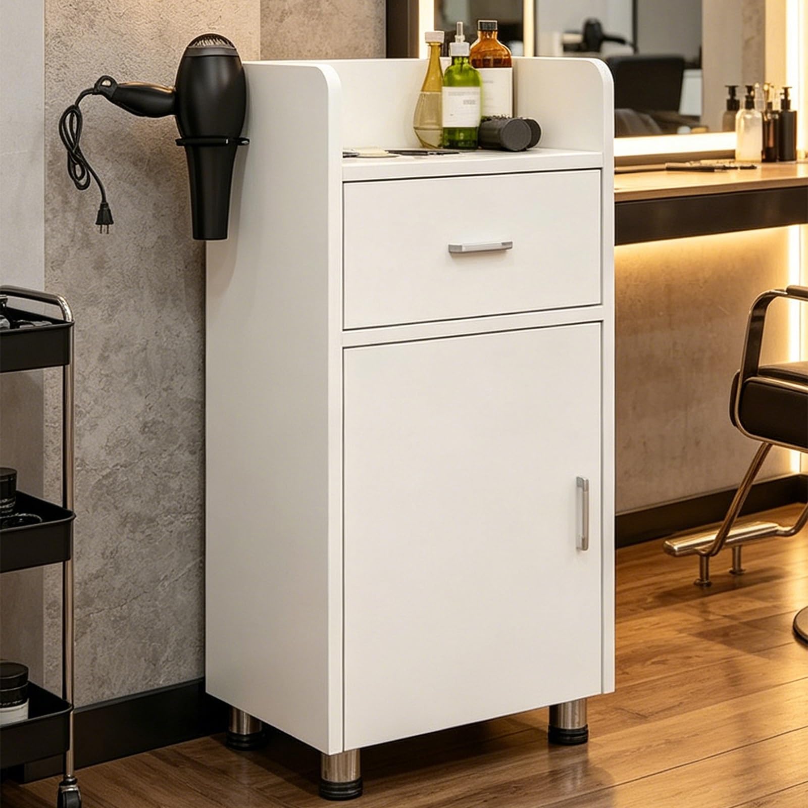 Postazione Da Salone Per Parrucchieri, Arredo Organizzatore Con Cassetto E Mobile Contenitore, Toeletta A Pavimento Per Spa E Uso Domestico(F)