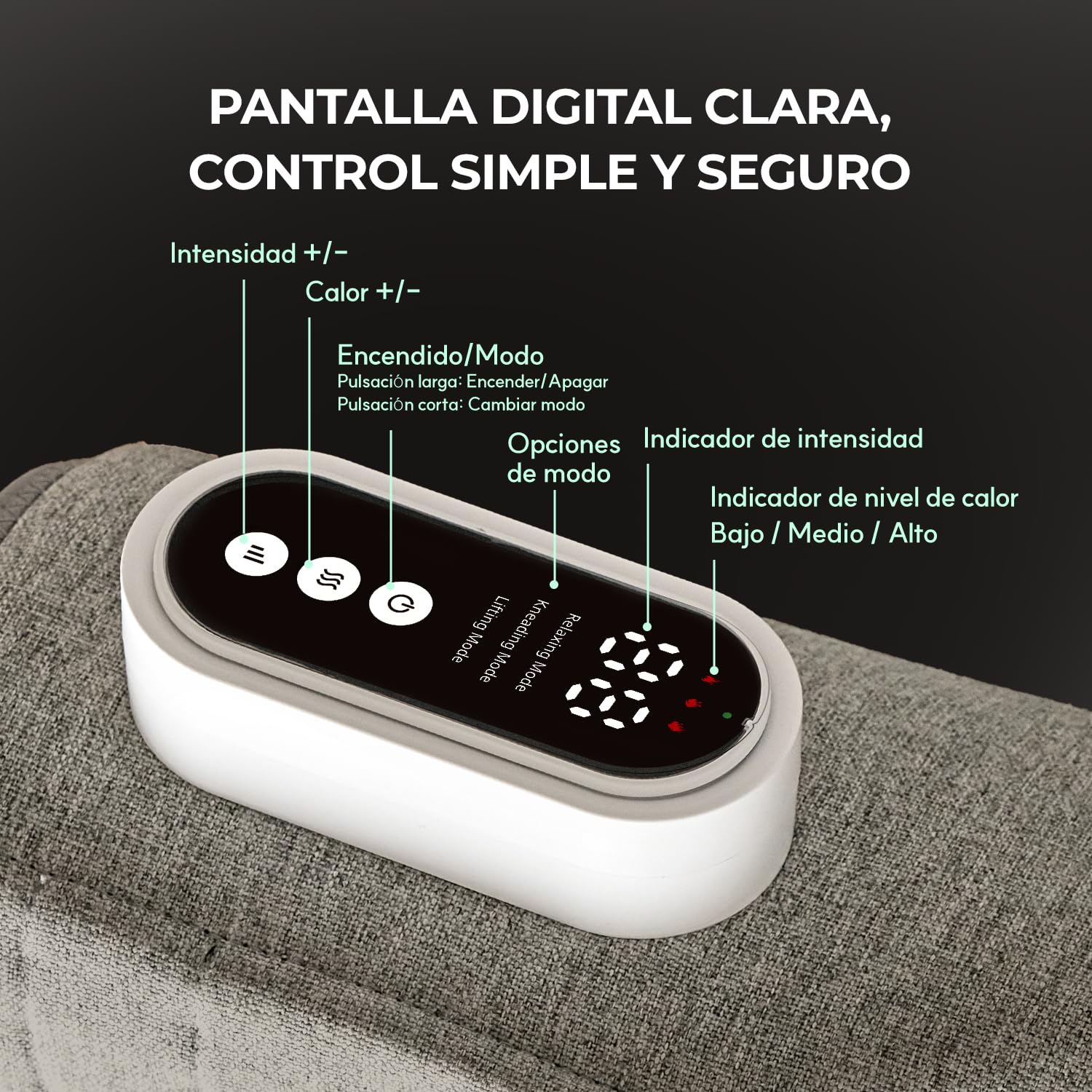 HubiCare - Masajeador de pantorrilla con calefacción por compresión de aire y calor, 3 modos de masaje, 3 niveles de intensidad, inalámbrico, recargable por USB-C, batería de 2000 mAh, apagado