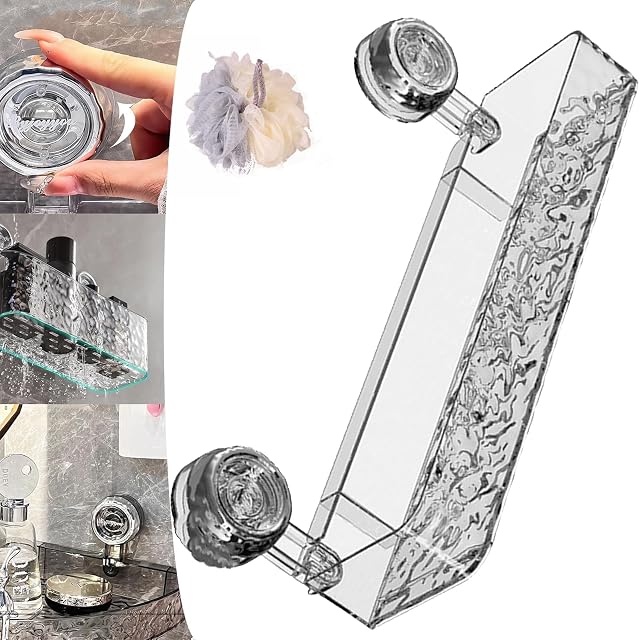 LXPYMXDP Shower Organiser No Drill Clear Wall Caddy Bathroom Storage Shelf Suction Shower Caddy Sier Rectangle