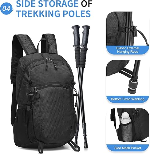Miniatura 5 de Mochila de senderismo plegable, mochila de campamento, resistente al agua, poliéster ligero para hombres y mujeres, viajes al aire libre