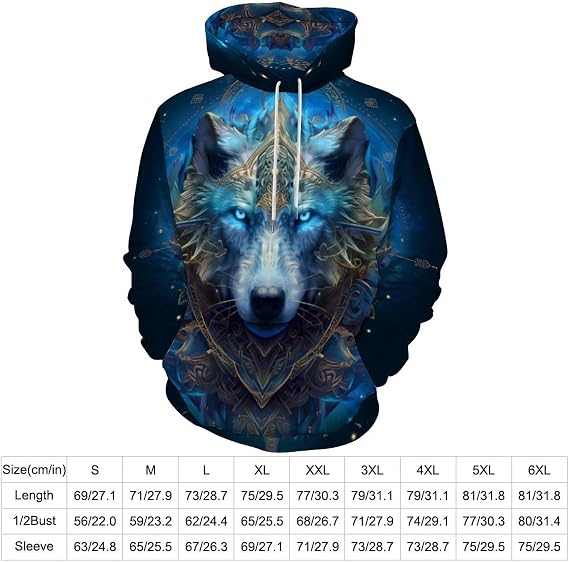 Men's 3D Digital Print Viking Tattoo Hoodie Hoodies Pullover Sweatshirt Plus Size S-5XL