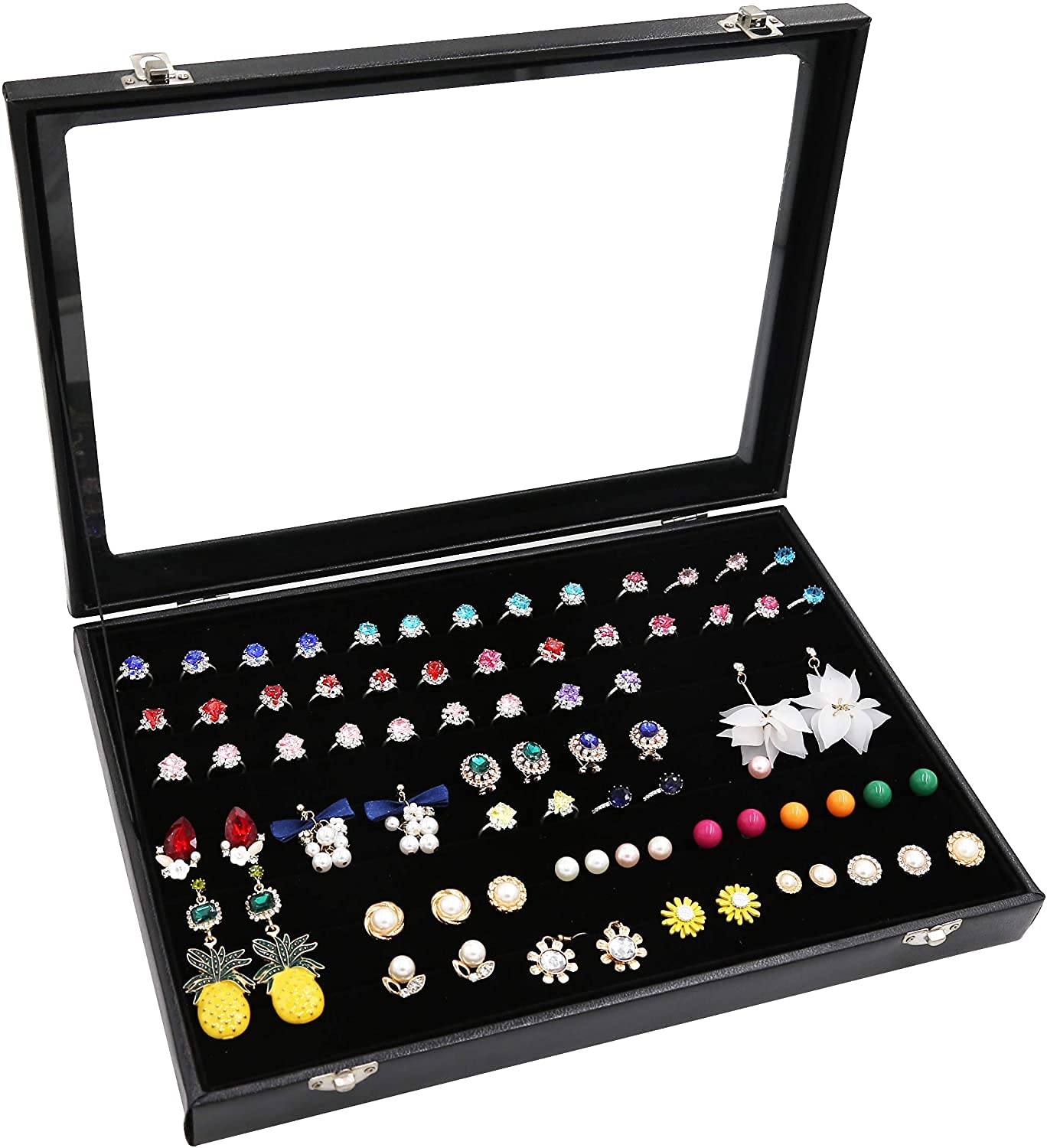 Padom Removable Jewelry Tray Showcase Display Stackable for Earrings Brooch Buttons Rings, necklace Black Velvet (Rings)