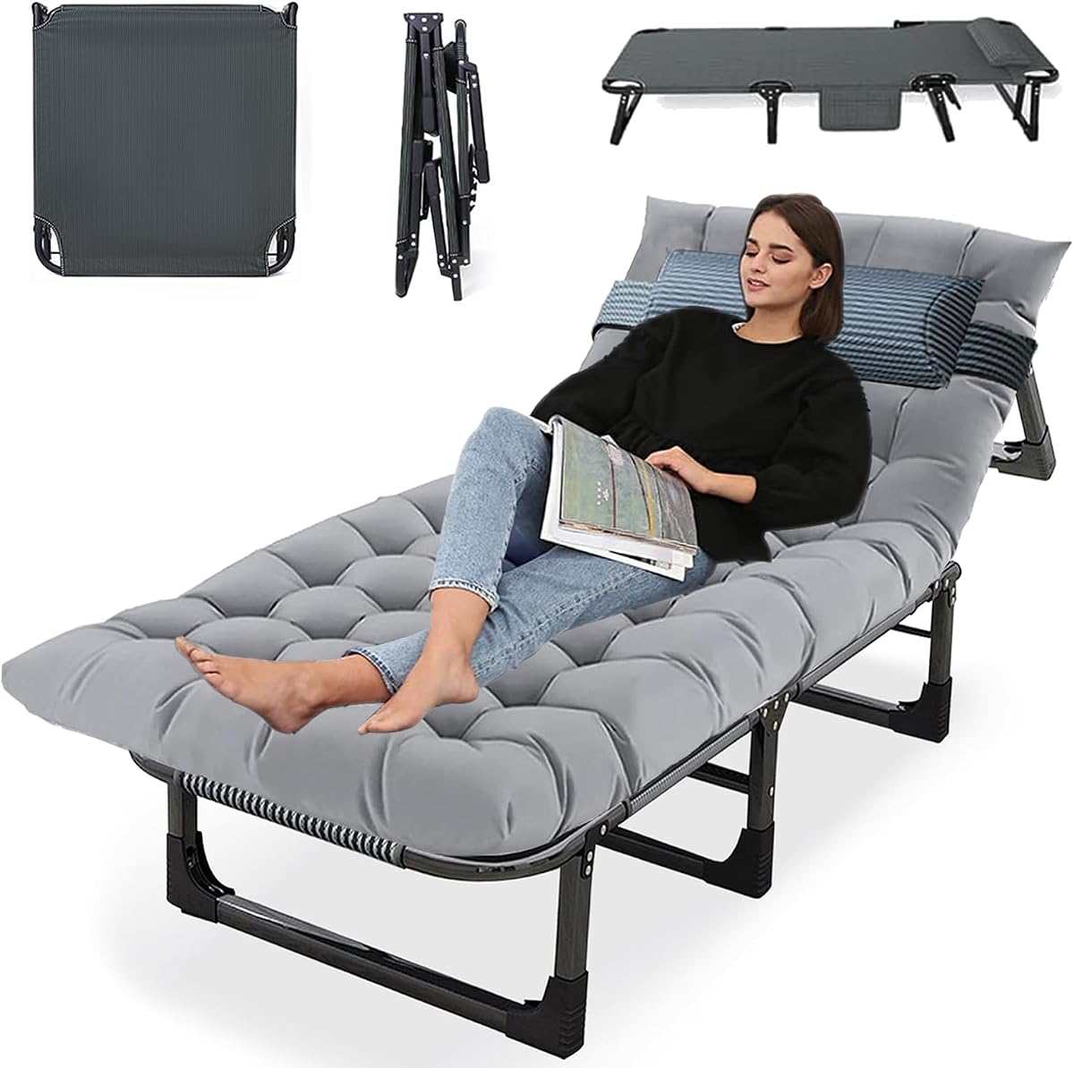 Cuna de camping resistente de 10 patas para adultos con colchón | Viajes, tiendas de campaña y uso en interiores, capacidad de 500 libras, cuna de camping con colchón, cuna de camping plegable, cuna de camping resistente de 500 libras