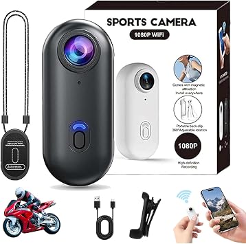POV Camera Pro HD Capture, 1080p/4k Mini Hands-Free Ultra Wide Angle HD Action Camera, Wearable Body Adventure Action Cam with Audio Video, for Vlogging Cycling Diving Black, 1080P