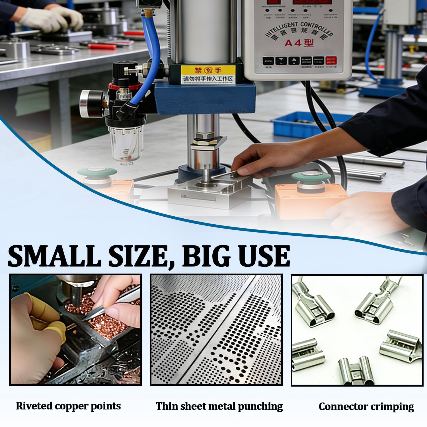 Macchina per stampaggio Pneumatico ad Alta precisione, pressa pneumatica con 4 configurazioni opzionali per Officina, pressa per Cuscinetti, rivettatura e stampaggio di materie plastiche. B