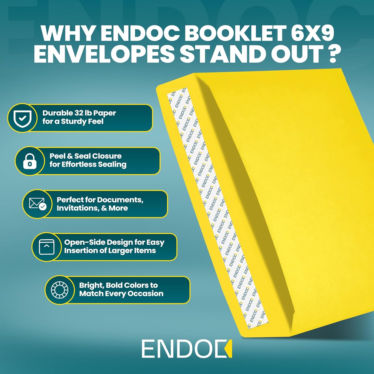 6x9 Lemon Yellow Envelopes Self Seal, 500/pack, Colored Envelopes Letter Size 6 x 9 inch, Booklet Envelopes for Cards, Invitations, Holiday, Postcards, Gifts, for 5x7 Cards, 32lb Heavyweight Paper