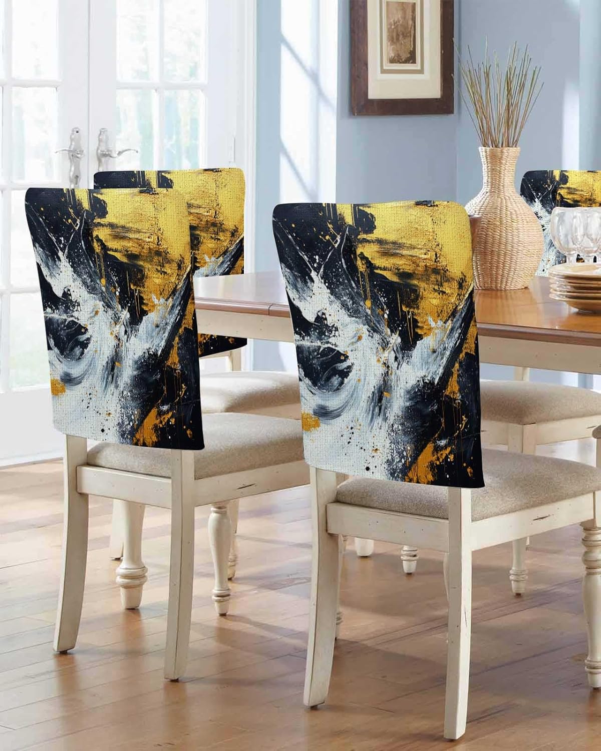 TOMWISH Modern Geometric Decorative Chair Back Cover Black Simple Solid Color Chair Back Cover Removable Kitchen Chair Slipcovers Seat Protector for Party Banquet Christmas Decorations 6 Pcs