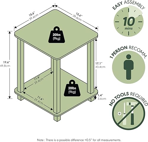 Miniatura 3 de Furinno SIMPLISTIC - Juego de 2 mesas auxiliares, mesa de 2 niveles, mesita de noche, mesita, mesa de luz, fácil montaje, para sala de estar, Roble