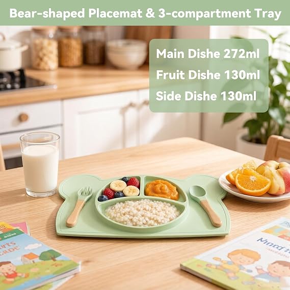 15pcs Silicone Baby Weaning Set with Suction Plate(Blue)