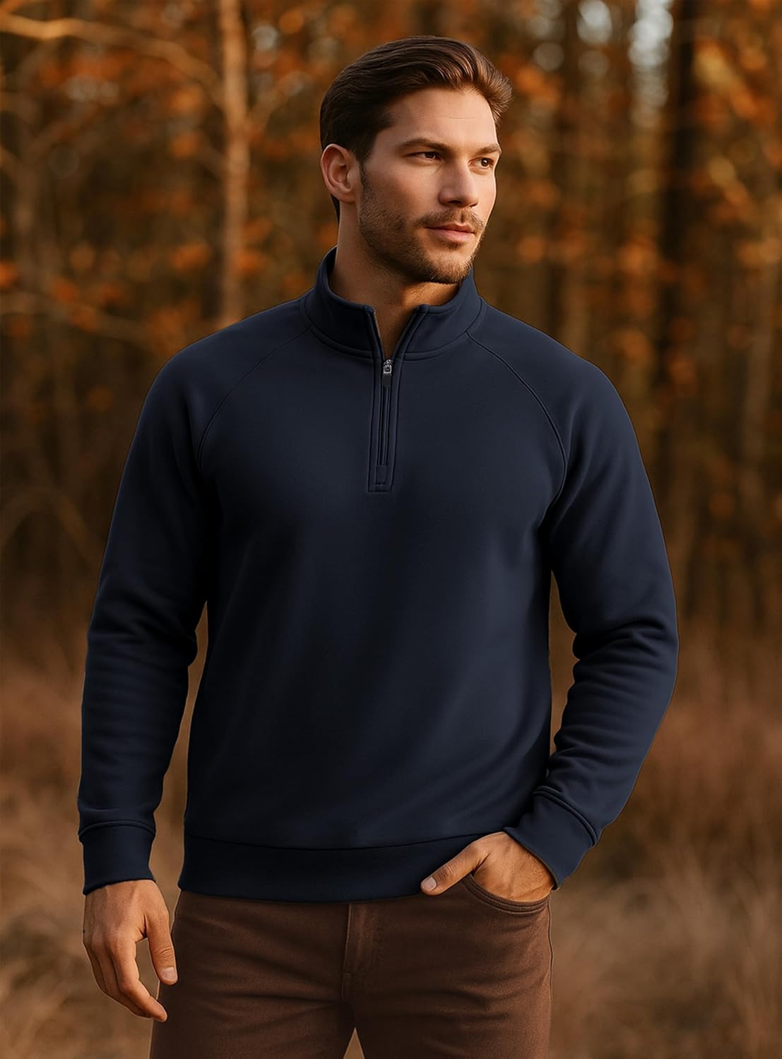 Project Titan Men's Quarter Zip Pullover Sweatshirts Fleece Sweatshirt Stand Collar Long Sleeve Shirt with Side Pockets - Image 3