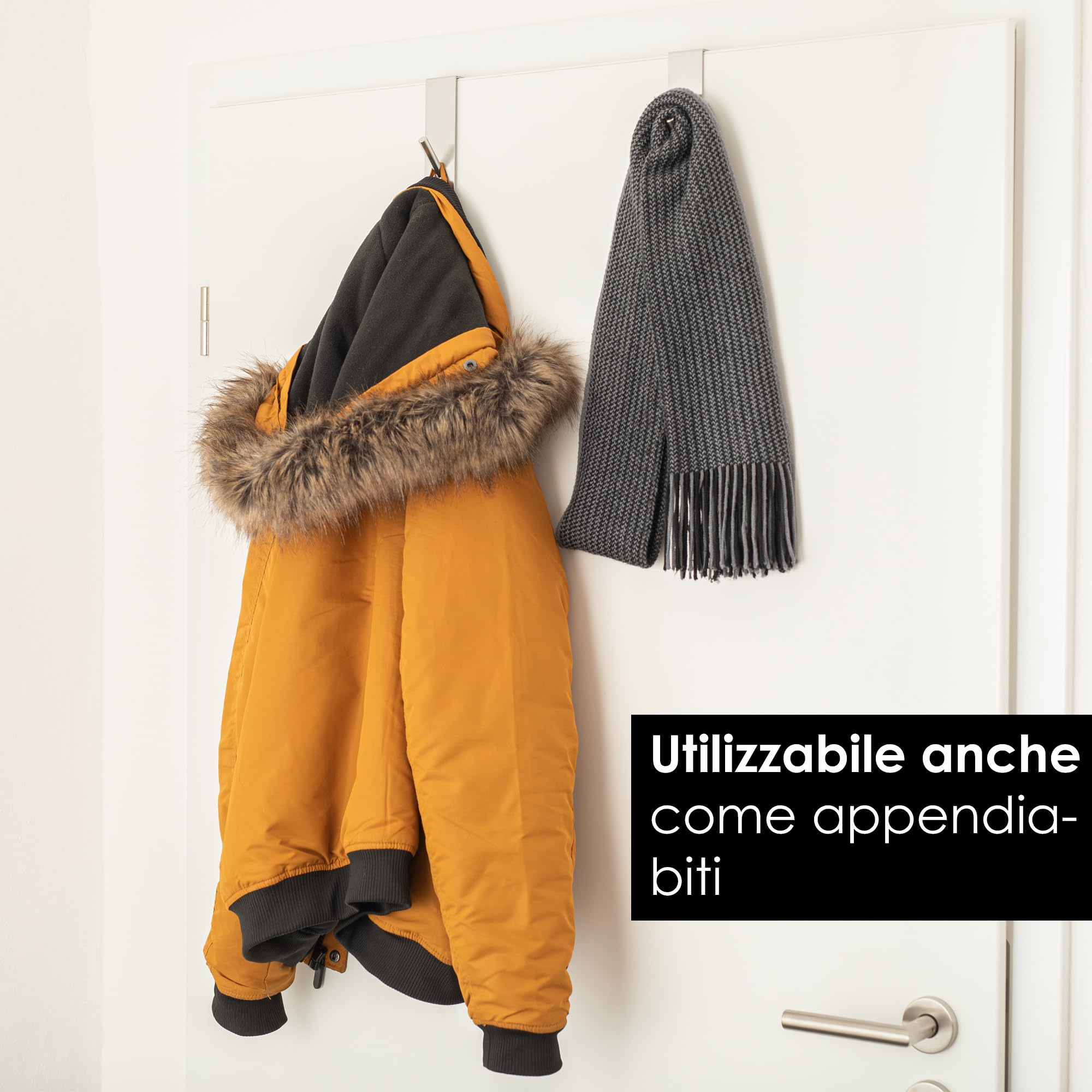 OfficeTree 2 Ganci Per Porta Sopra La Porta, in Acciaio Inox, Con Retro in Schiuma Come Protezione Superficiale - Appendiabiti de Porta - Ganci Appendiabiti - Gancio Appendiabiti - Gancio Per Porta