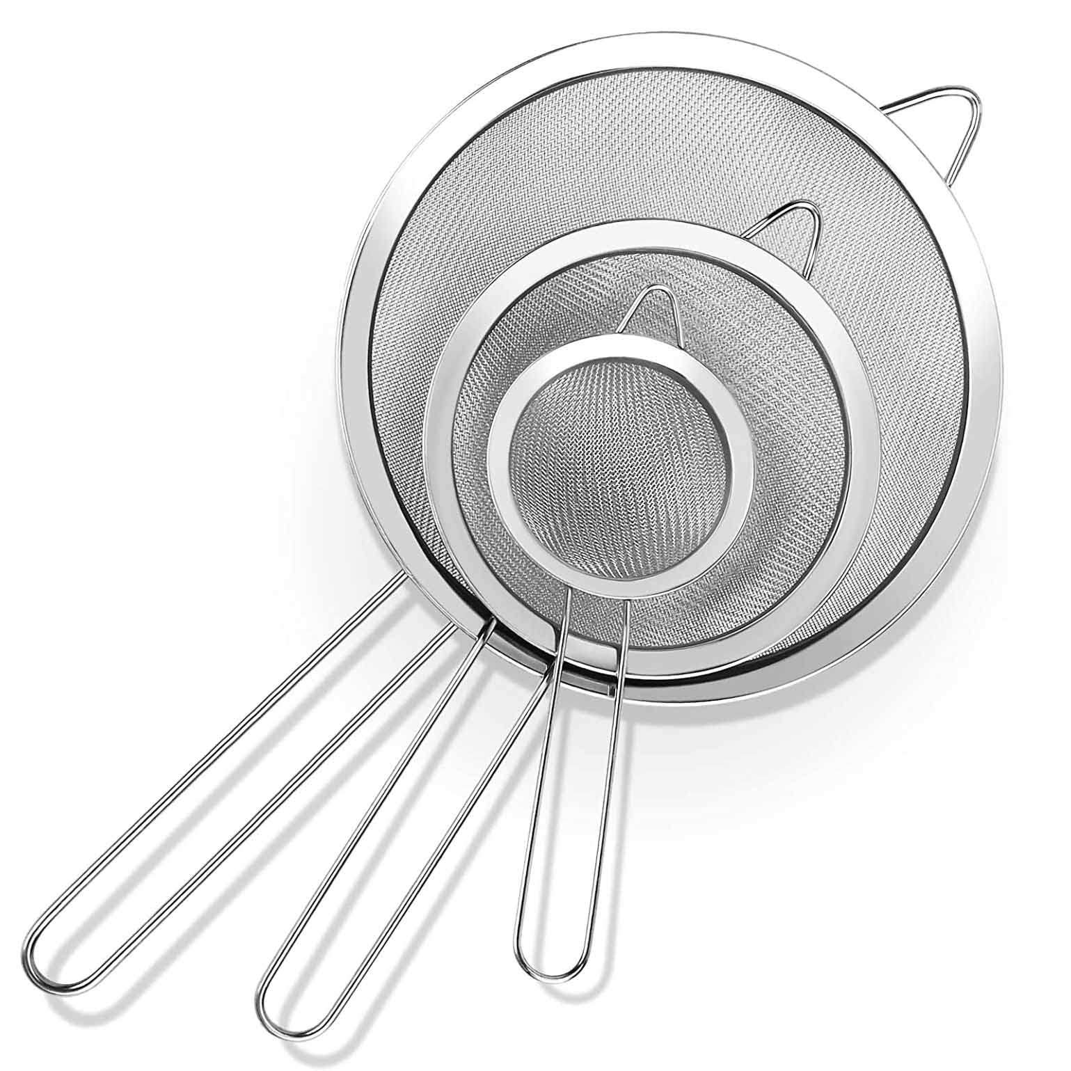 Sieve Strainer Fine Mesh Strainer Stainless Steel Fine Mesh Strainer Flour Sifter with Long Solid Weld Handle Dishwasher Safe for Tea Coffee Powder Fry Juice Rice Vegetable Pack of 3(7cm, 12cm, 18cm)