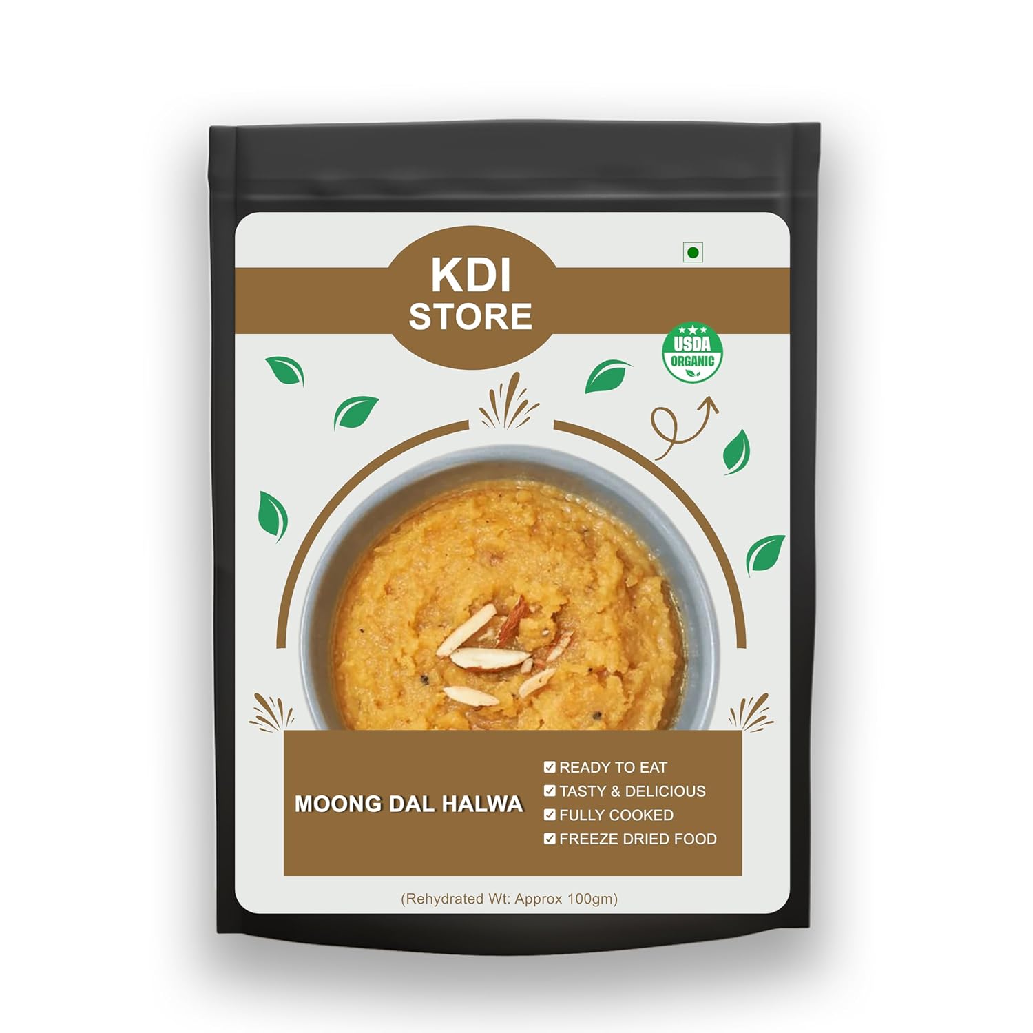 KDI Store Moong Dal Halwa, Ready to Eat, Organic USDA Certified, Freeze Dried Indian Sweet, Fully Cooked, 55g