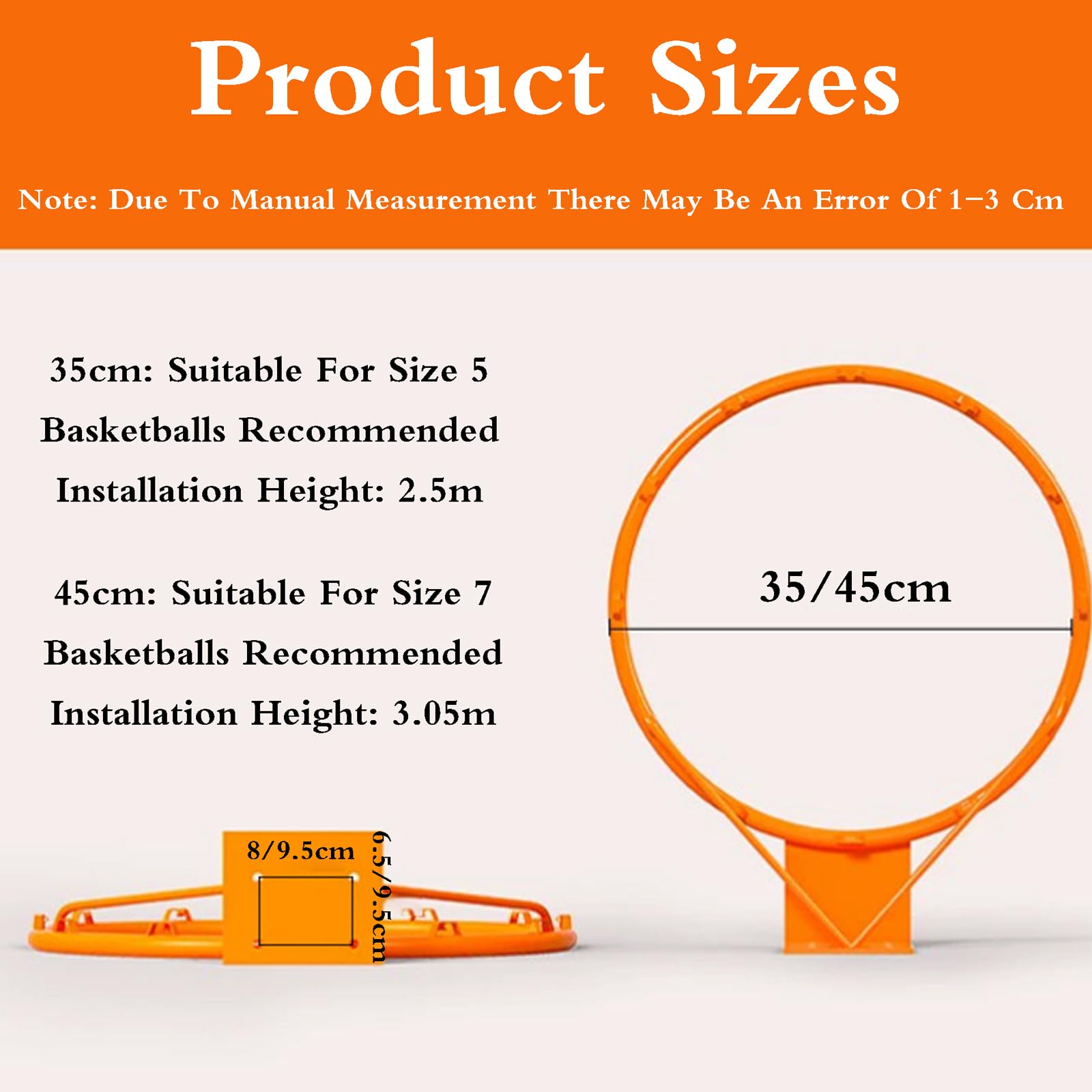 Anello da Pallacanestro da Muro,Canestro Basket Esterno,Canestro da Basket da Parete,Canestro Basket Regolamentare,con Rete in Nylon,per Alberi,Colonne Rotonde,Ferros