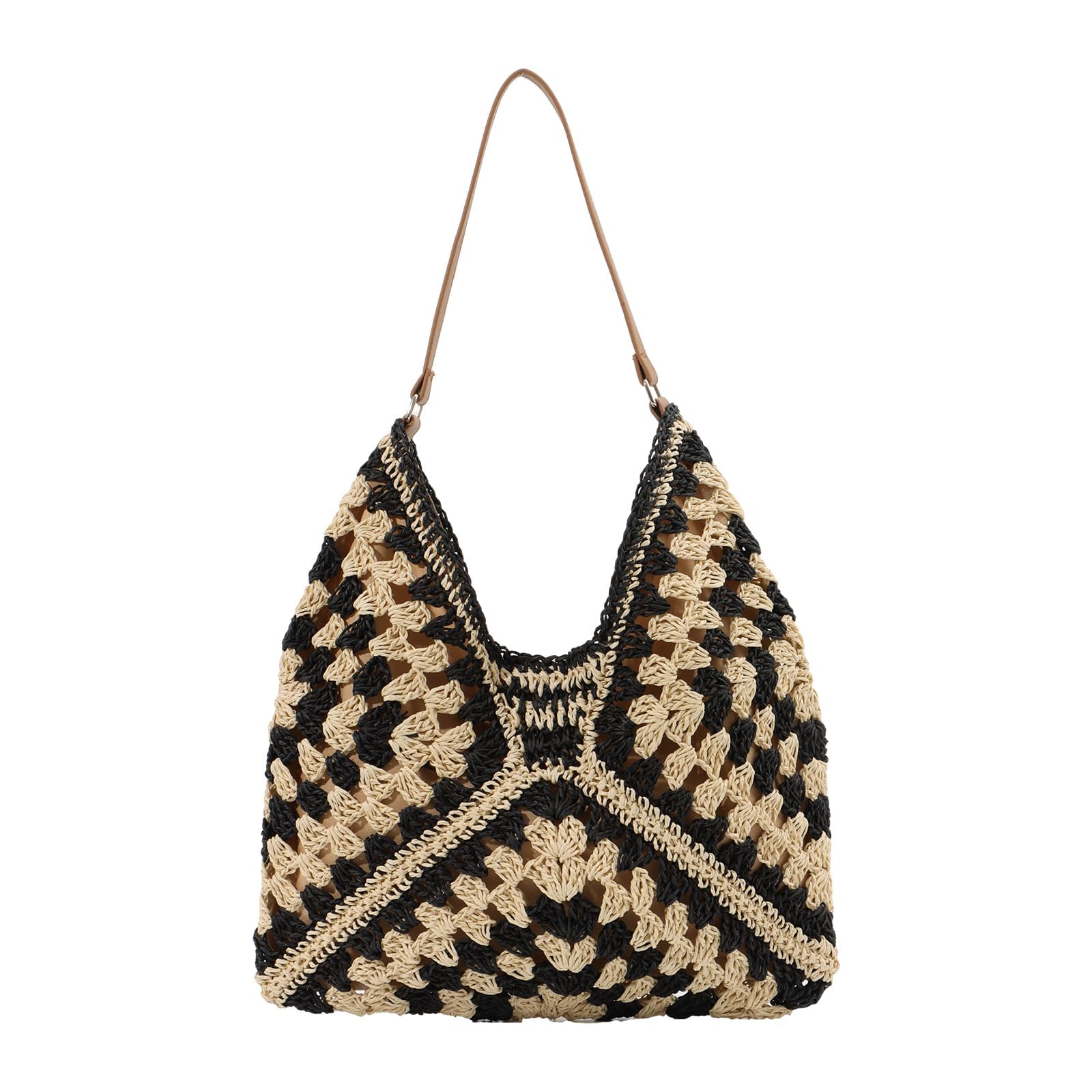STAYOUNGStraw Hobo Bags for Women, Vintage Shoulder Bag, Everything Tote Bag, Designer Beach Bag Holiday Summer(Black)
