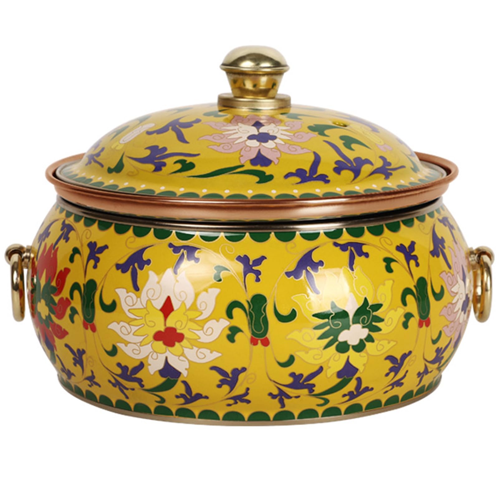 Ceramiczny garnek do duszenia, Małe miedziane rondle, chińskie, indukcyjne, gorące, gęste, młotkowane, garnki do gotowania zup, nieprzywierające(Yellow)