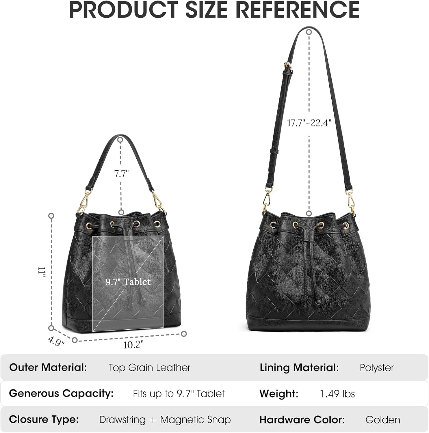 Kattee Woven Leather Bucket Bags for Women, Drawstring Crossbody Hobo Purses and Shoulder Handbags with 2 Straps - Image 4