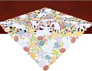 Simhomsen Embroidered Bunny and Colorful Eggs Small Square Tablecloth for Easter Holiday or Spring Season (34 x 34 inches)