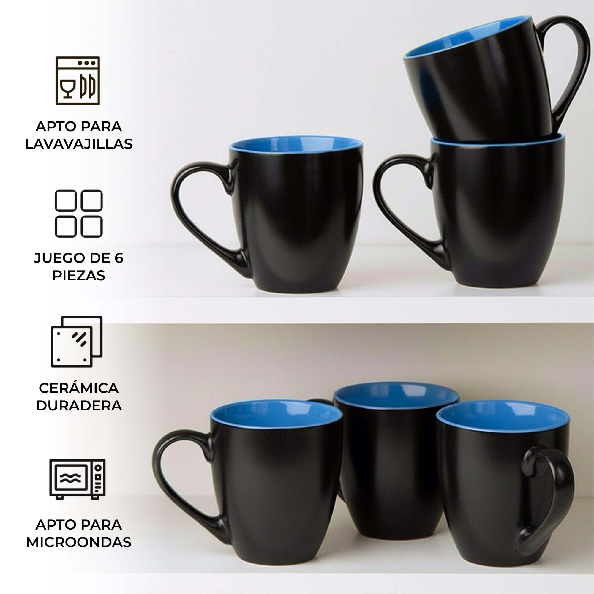 MIAMIO - 6 x 350 ml Juego de Taza de Café/Copa de desayuno - Le Papillon Colección (Negro-Azúl) — view 6