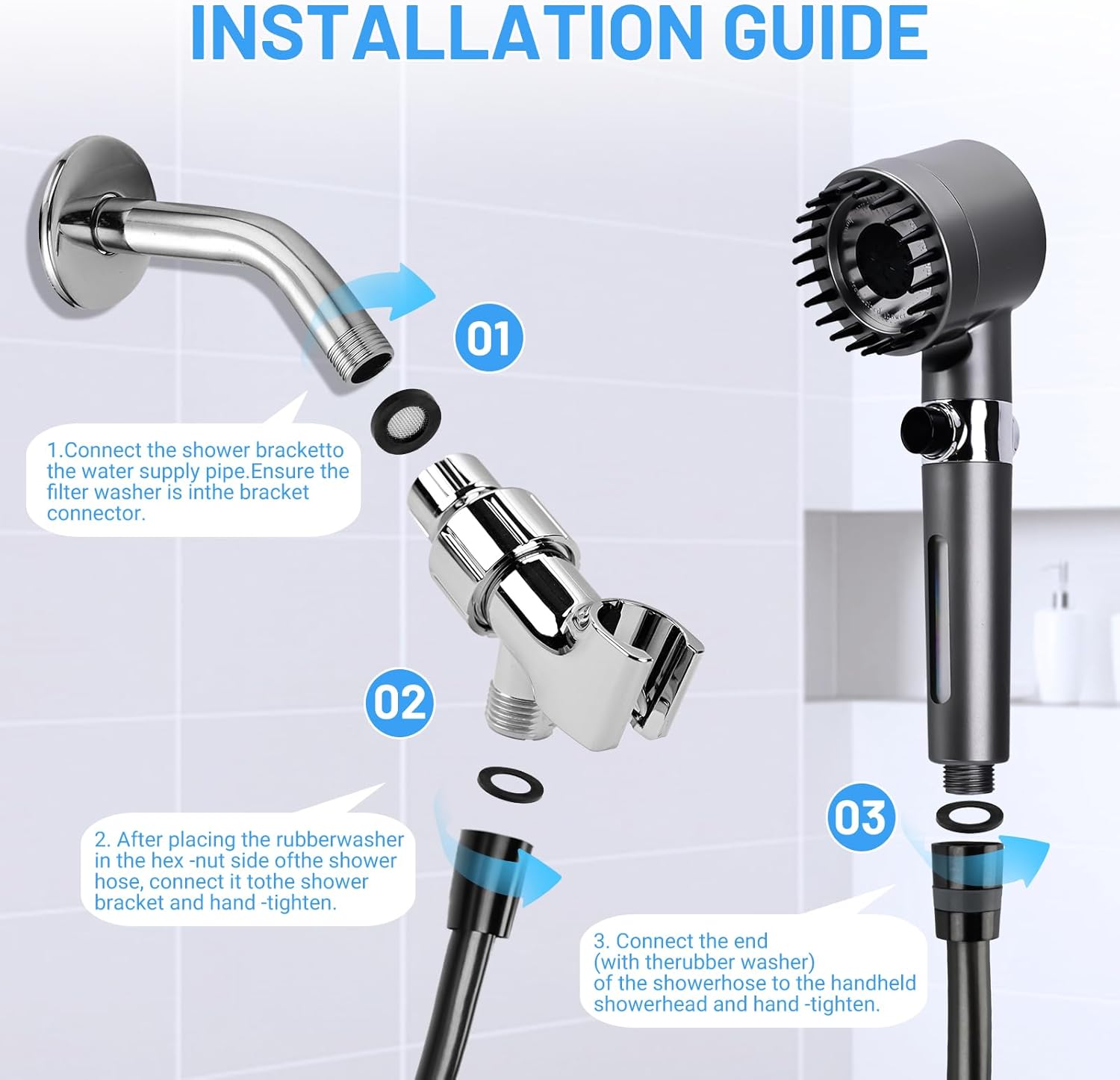 ed Shower Head with Handheld, High Prure Water Flow and 4 Spray