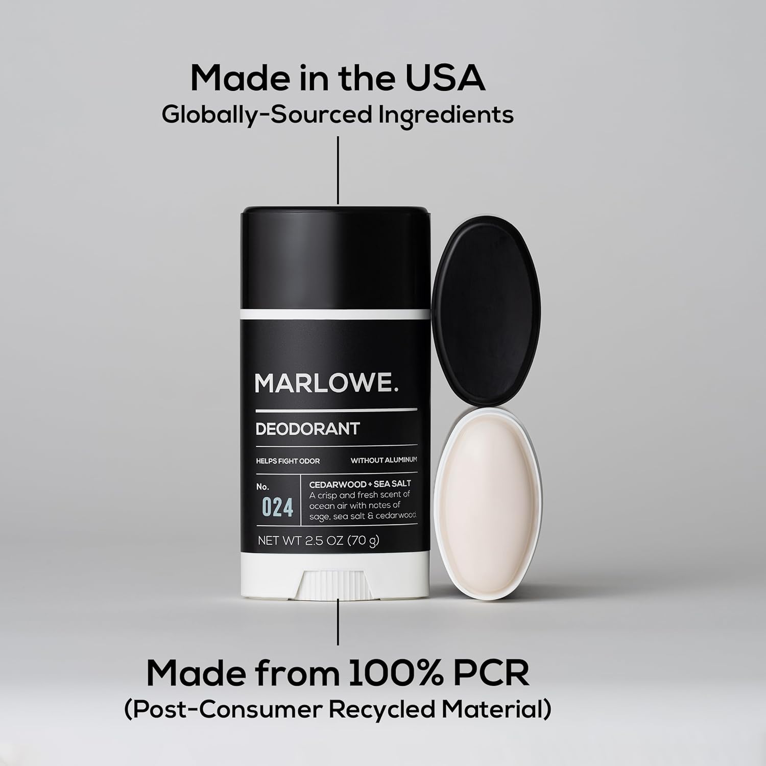 MARLOWE. No. 024 Deodorant 2.5 oz, Jojoba Esters, Coconut Oil, Shea Butter & Tapioca Starch for Odor Protection, Formulated without Aluminum & Baking Soda, Fresh & Zesty Cedarwood + Sea Salt Scent - Image 5