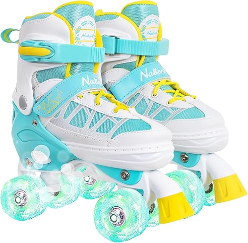 Nattork Patines de ruedas para niños y niñas, 4 tamaños ajustables con ruedas iluminadas para niños principiantes para interiores y exteriores