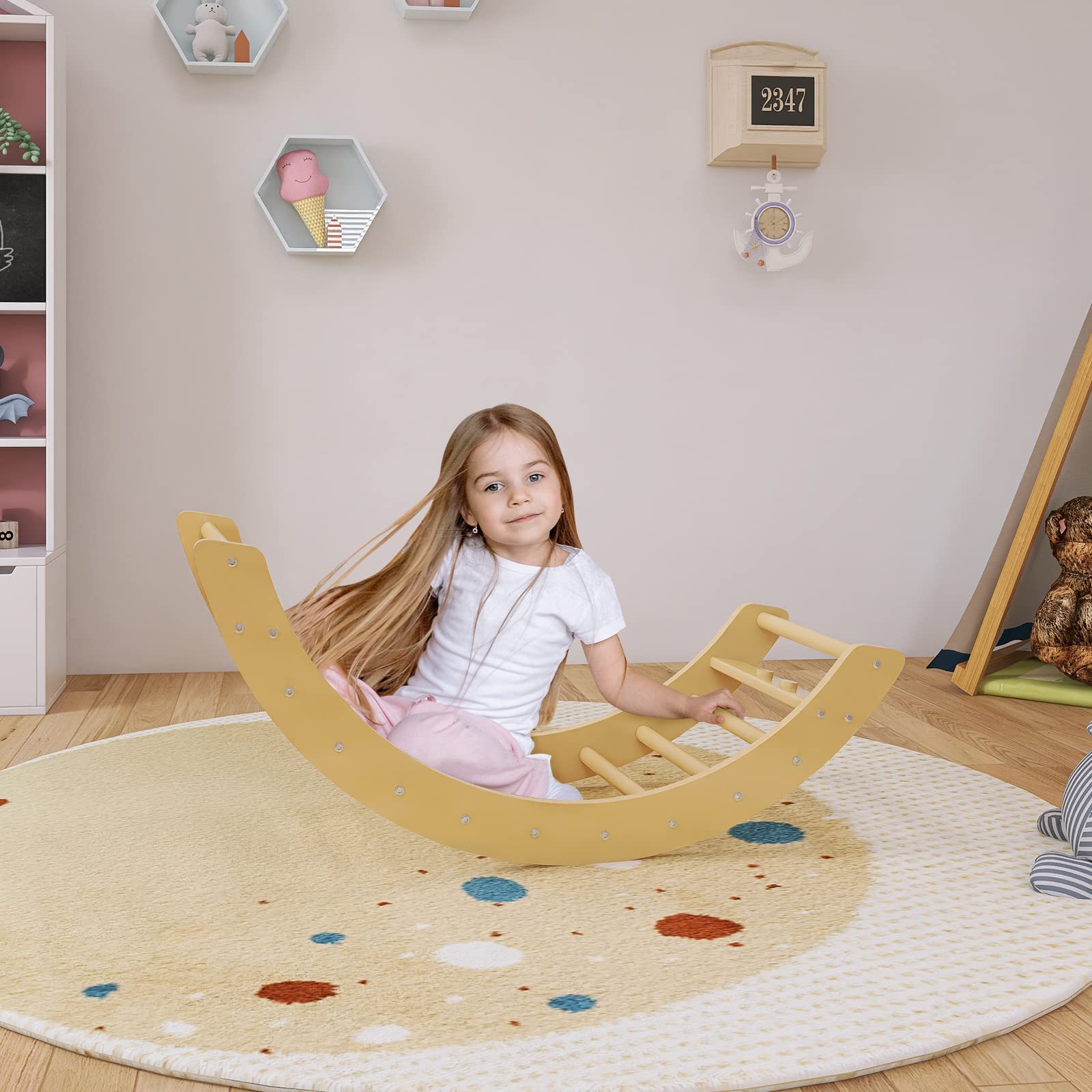 BanaSuper Rockeros Waldorf Arco de Caballito Balancín de Madera para Niños Arco de Escalera Juguetes de Gimnasia Montessori para Pequeños (Natural)