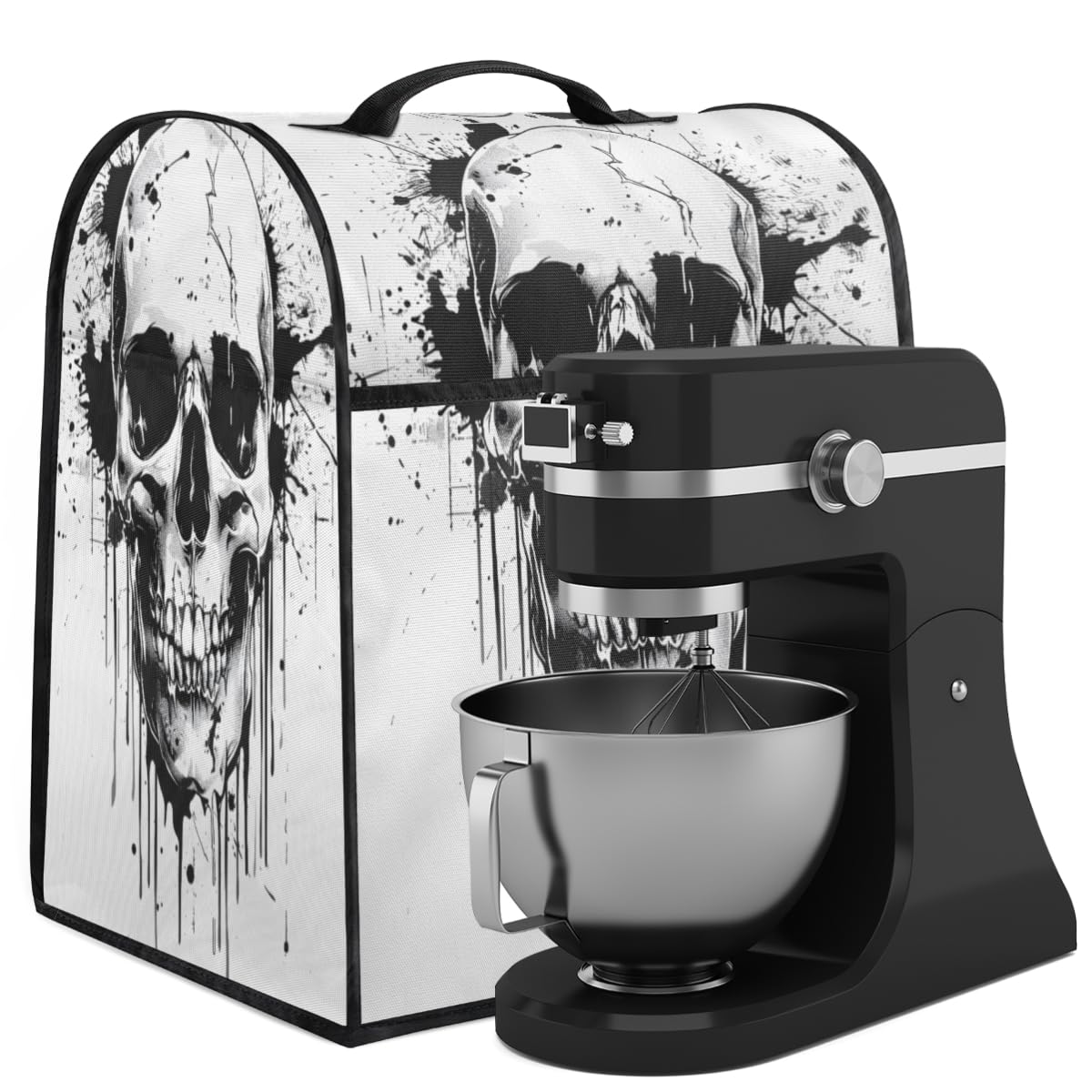 Coffee Maker Cover Black Skull Kitchen Appliance Covers Small Appliance Covers Blender Cover Juicer Cover Dust Covers for Kitchen Appliances with Top Handle and Pockets,Washable,B576