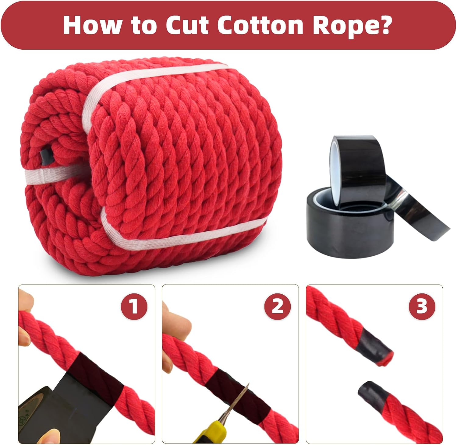Red Cotton Rope 1/2 inch x 100 feet Twisted Craft Rope, Thick Rope for Macrame, Decorations, Gardening, Wedding, Curtain Tiebacks, Knotting
