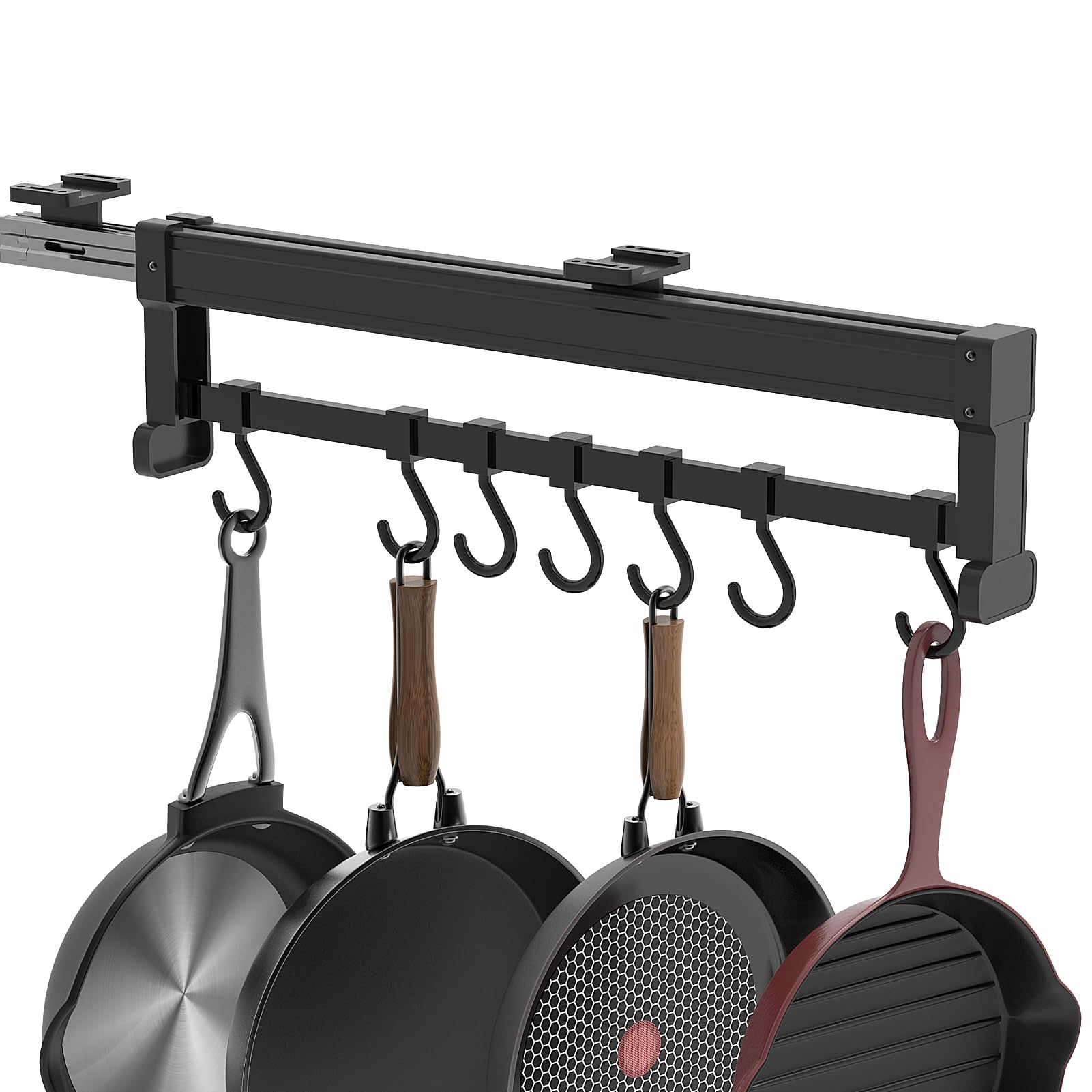 SOYO 22" Adjustable Pot Racks, Pull Out Pot and Pan Organizer with 7 Hooks, Expandable Utility Kitchen Cabinet for Hanging, Sliding Under Cabinet Organization