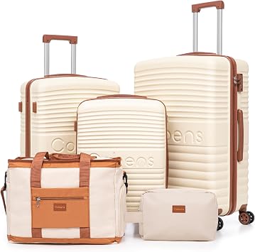 Cobens Luggage Sets 5 Piece, Suitcases with Wheels, 20"/24"/28",Beige