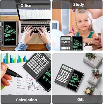 Scientific Calculator with Writing Tablet, Protable Foldable Calculator Notepad 2 in 1 LCD Science Calculator Notepad Professional Financial Calculator for Office Home School Colleage(Black)