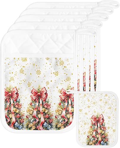 Miniatura 30 de Juego de 4 agarraderas de tela de rizo antideslizantes y aislantes de calor con bolsillo, guantes gruesos para horno, posavasos para hornear, bolas