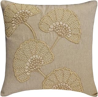 Pearl Embroidery Beige Luxury Throw Pillow Covers 18"x18" | Floral Modern Linen Blend Cushion Cover Pack of 2 | Botanical Decor Pillowcases for Couch, Sofa & Bed - Pearl Gingko
